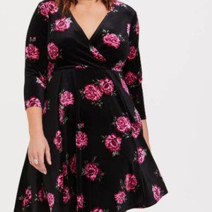 Torrid Floral Velvet Skater Dress